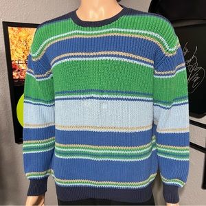 Vintage Green Blue And Light Blue Stripped Sweater!